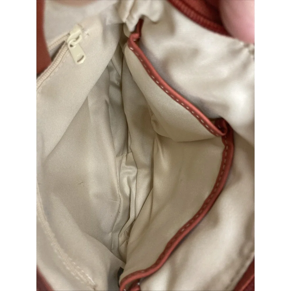 Vtg FOSSIL Coral Red Leather Crossbody Purse Bag‎ W/FOSSIL retail Card